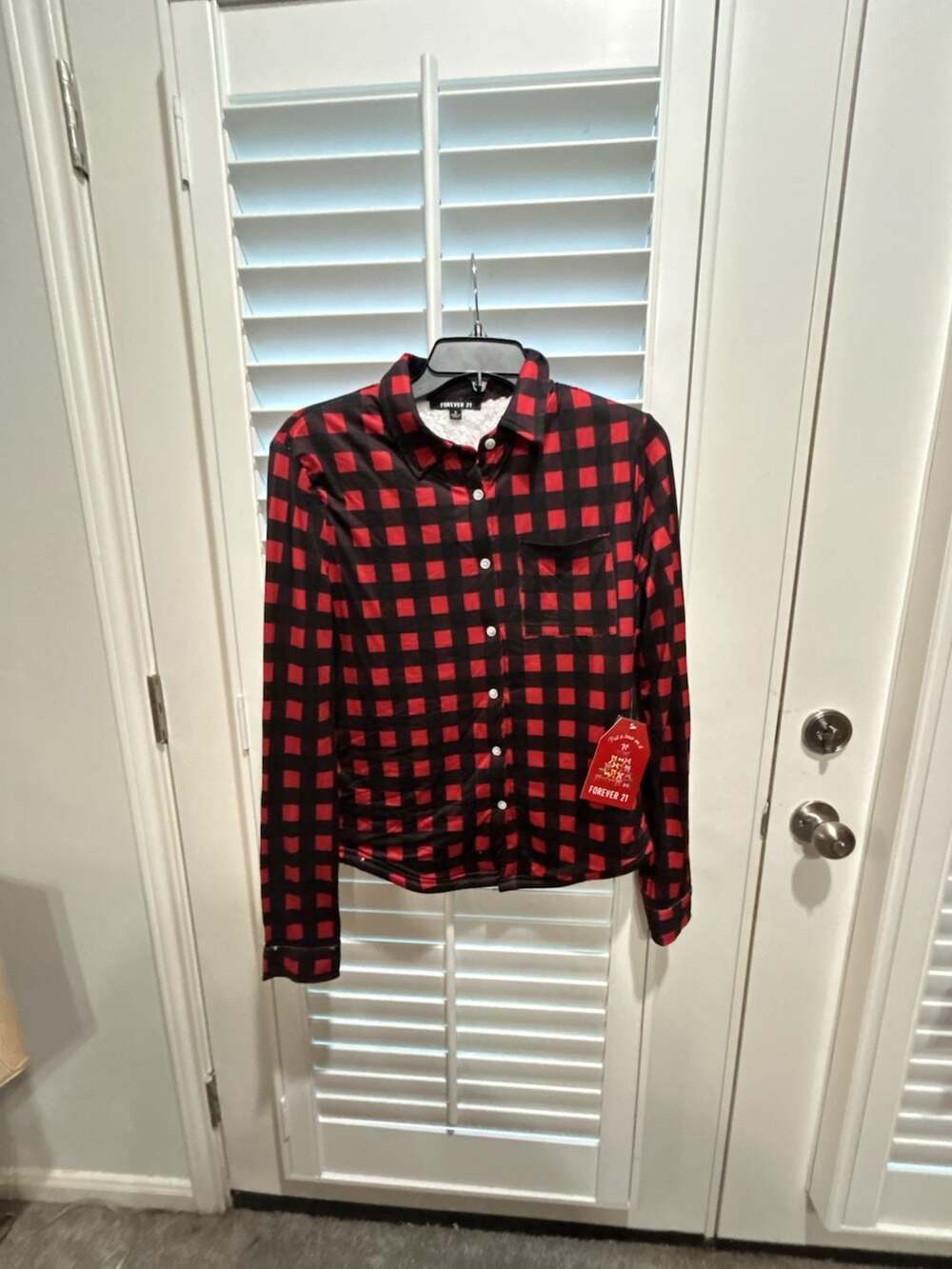 Forever 21 Red and Black Buffalo Plaid Long Sleeve Button-Up Shirt